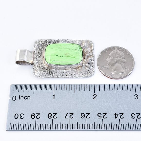 Vintage Artisan Sterling Silver 925 5cm Gaspeite Textured Pendant - Picture 7 of 7